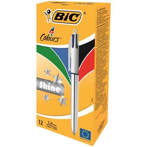 Bolígrafo 4 colores clásico shine Bic caja 12 und.