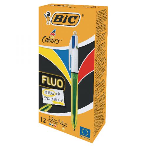 Bolígrafo 4 colores fluo Bic caja 12und.