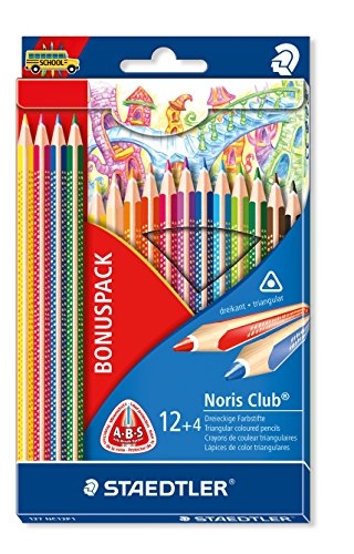 12+4 Lápices colores triangulares mina reforzada Noris Club Staedtler