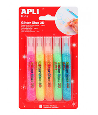 Blister glitter glue neon 3d 5unid.