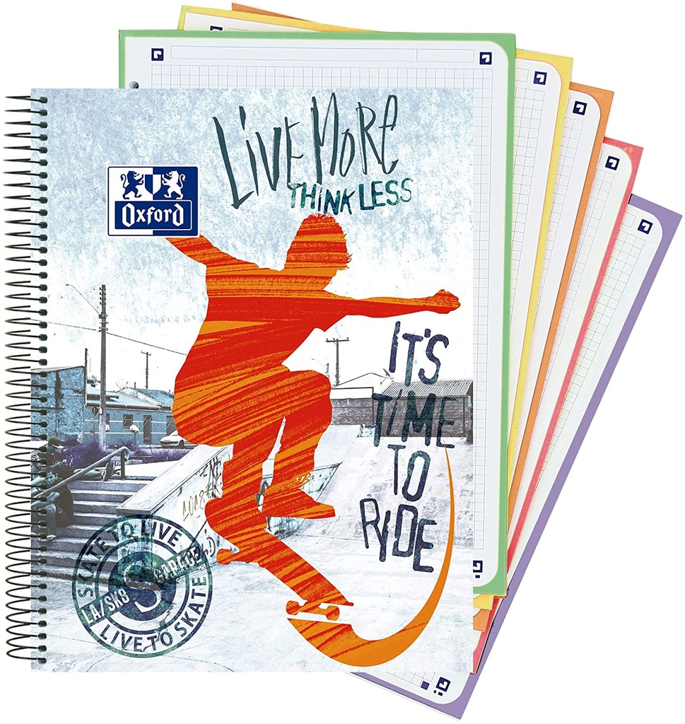 Cuaderno 5 col. Diseño skate A4+ 120h 90g 5x5 oxfo