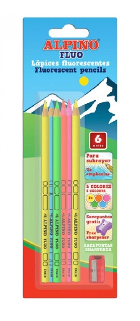Lápices alpino fluorescente Blíster 6u. + sacapuntas