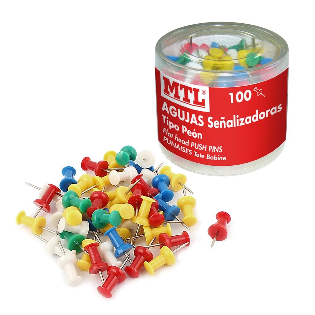 PUSH PINS CAJA PLASTICO 100u.