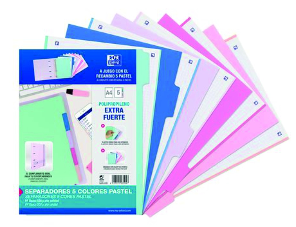Separadores 5 colores pastel elba A4 polip extra