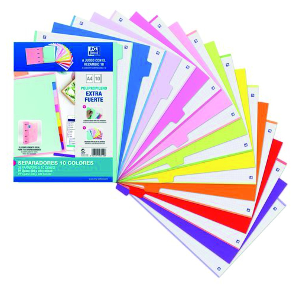 Separadores 10 colores pastel elba A4 polip extra
