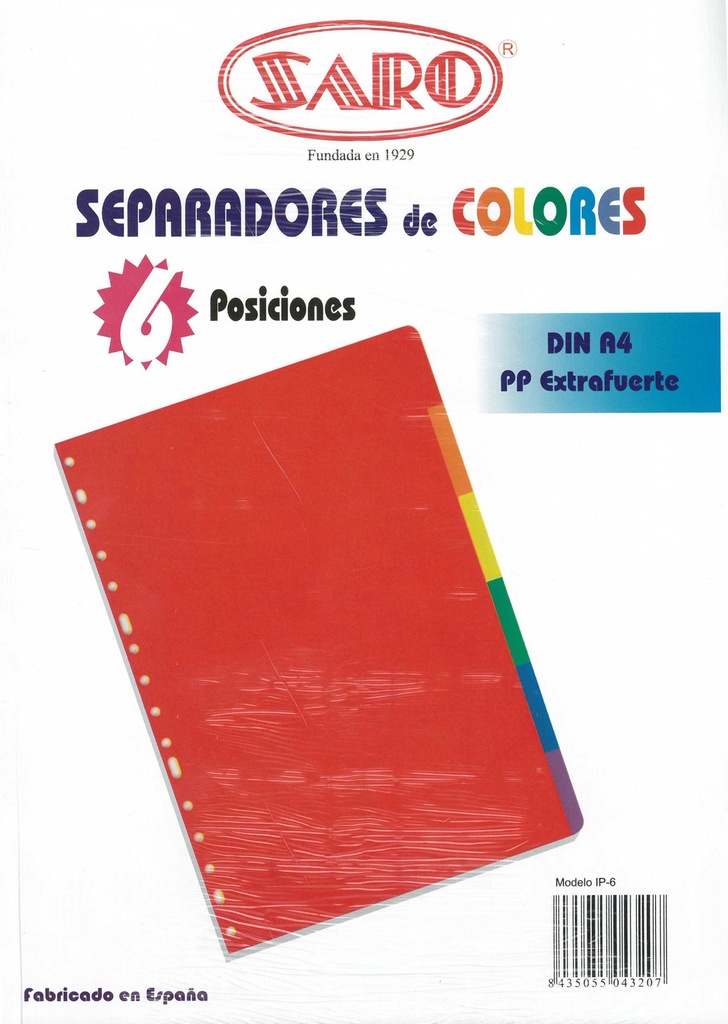 Separadores colores 6 posiciones dinA4 PP extrafuerte saro