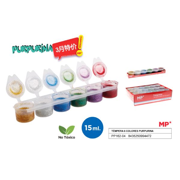 Tempera 6 colores purpurina
