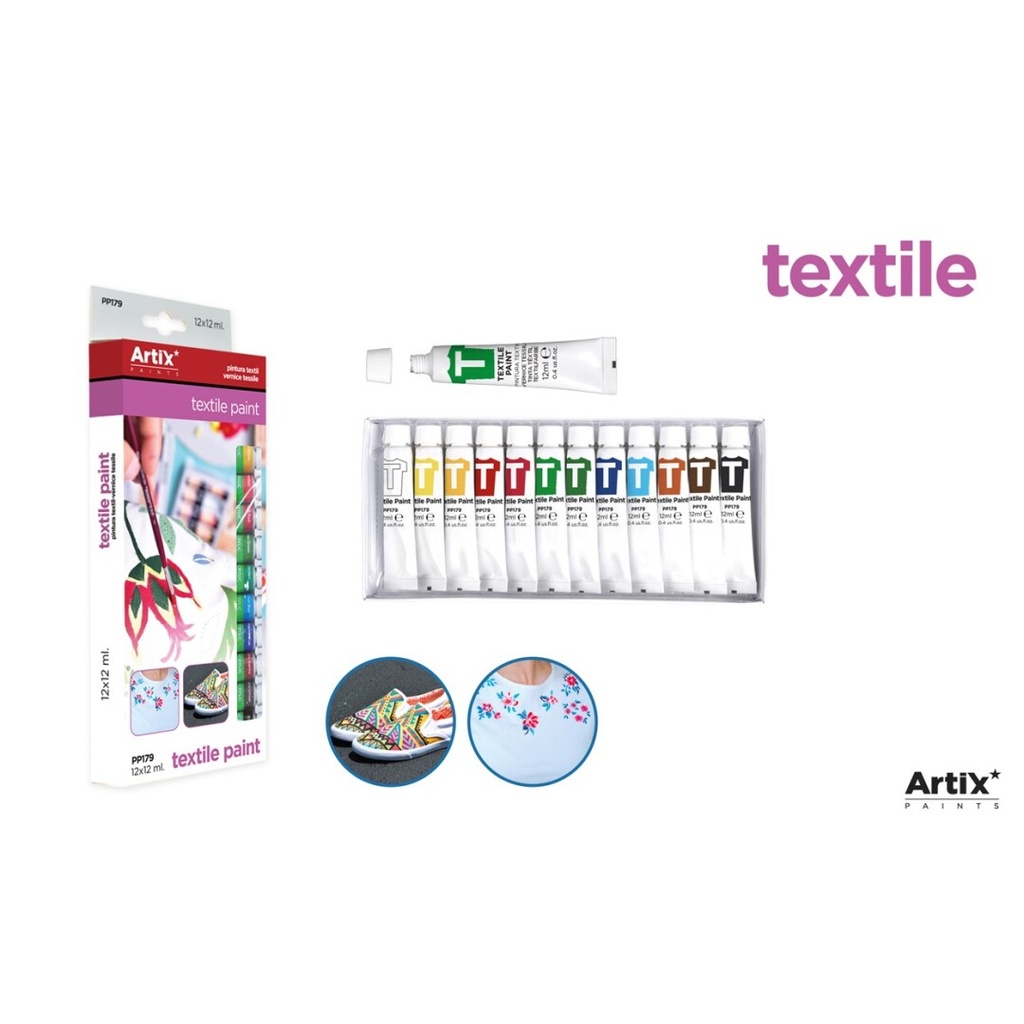 12 tubos de colores pintura textil 12ml MP