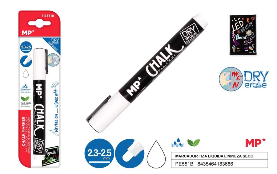Marcador tiza liquida limpeza en seco Blanco