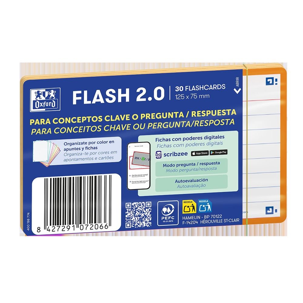 FLASHCARDS RAYADAS 1 LINEA 2.0 75X125 30F NARANJA OXFORD