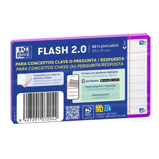 FLASHCARDS RAYADAS 2.0 75X125 30F MORADO OXFORD