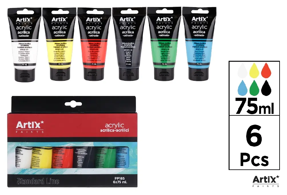 Pintura Acrílica 6 tubos 75ml.-Artix