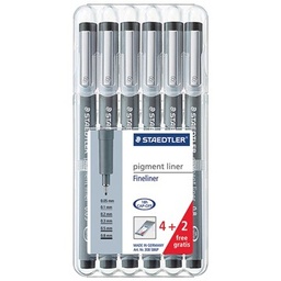 [308 SB6P] Fineliner pigment liner negro 6 piezas