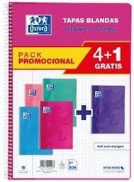 [400072719] Cuaderno espiral Oxford class Fº 80h 4x4 pack 4 +1