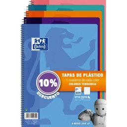 [400091366] Cuaderno espiral Fº 90grs. 80h. 4x4 c/m  pack de 5 colores pastel tapa PP Oxford