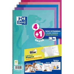 [400091365] Cuaderno espiral Fº 90grs. 80h. 4x4 pack de 5 colores pastel + pizzara blanca Oxford