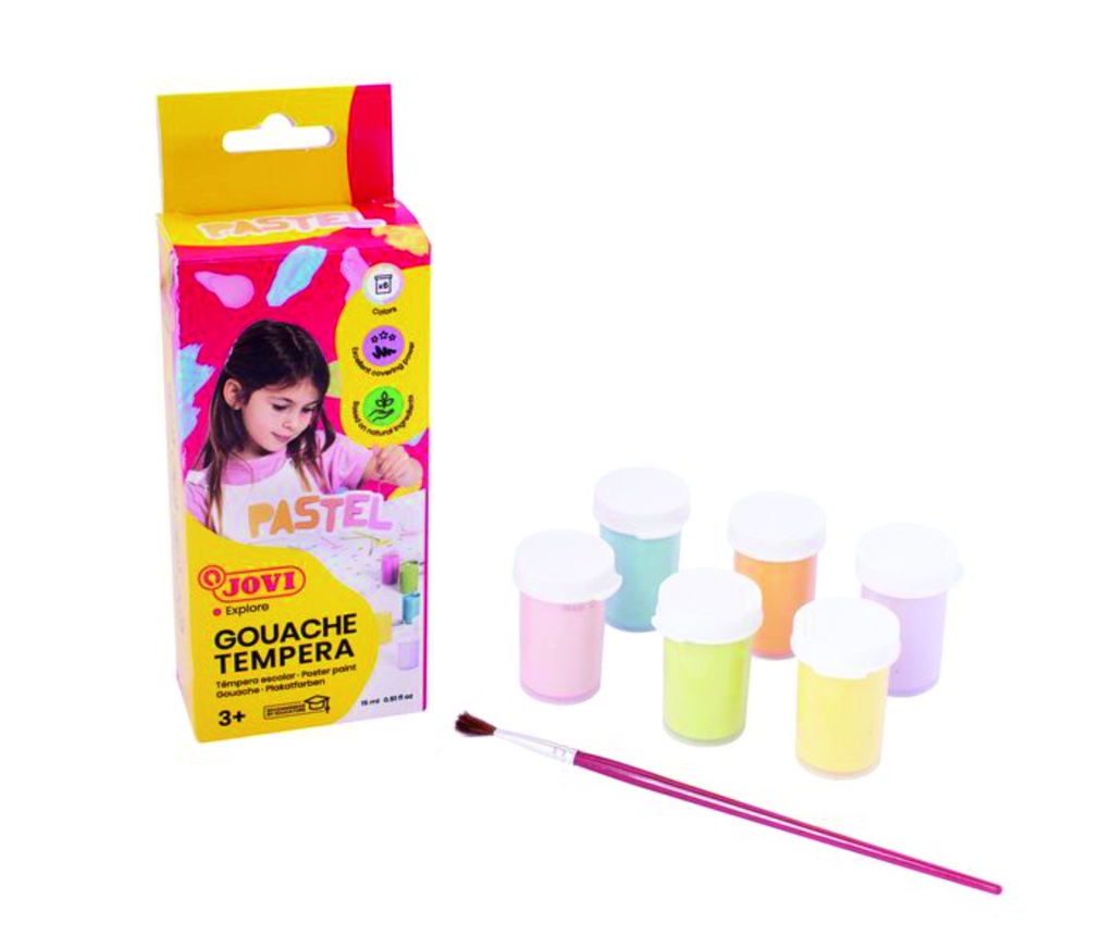 Témpera escolar surtida 6 botes pastel 15ml. Jovi