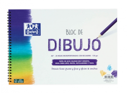Bloc de dibujo espiral Oxford A4+ 20h. Recuadro 130g.