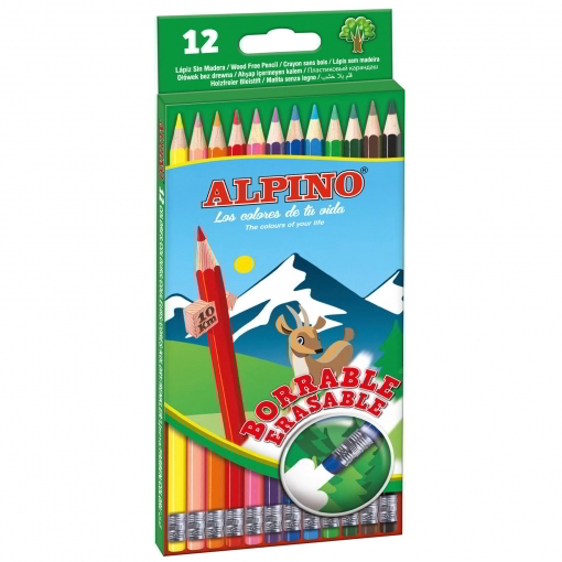 C/12. Lápices de colores alpino borrables (c/goma)