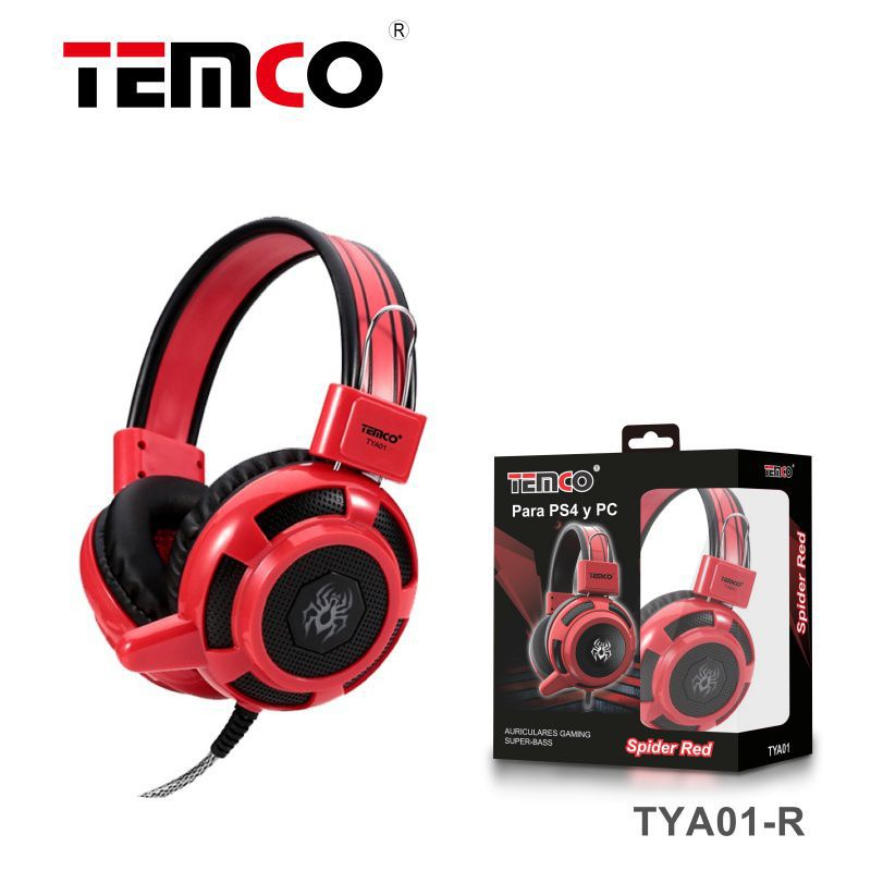 Auriculares gaming super-bass spider red temco