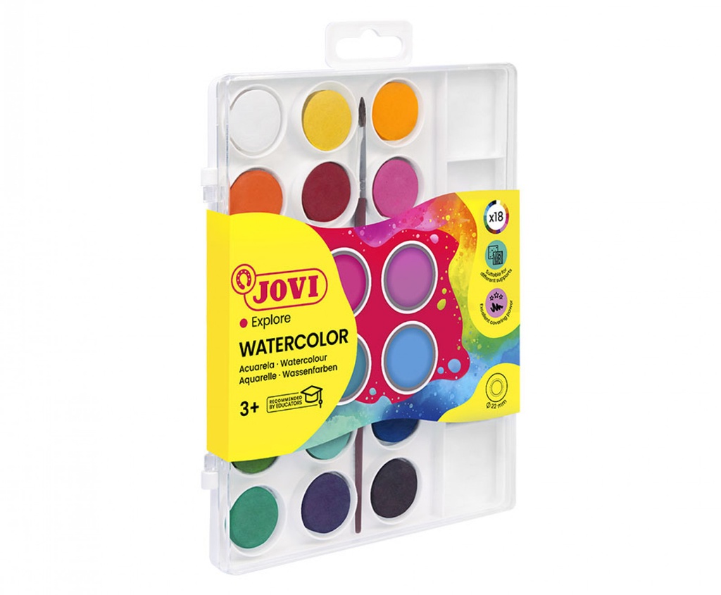 Estuche plástico acuarelas 22mm 18 pastillas Jovi