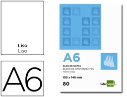 [BN06] Bloc de notas encolado A6 liso 80h. Liderpapel